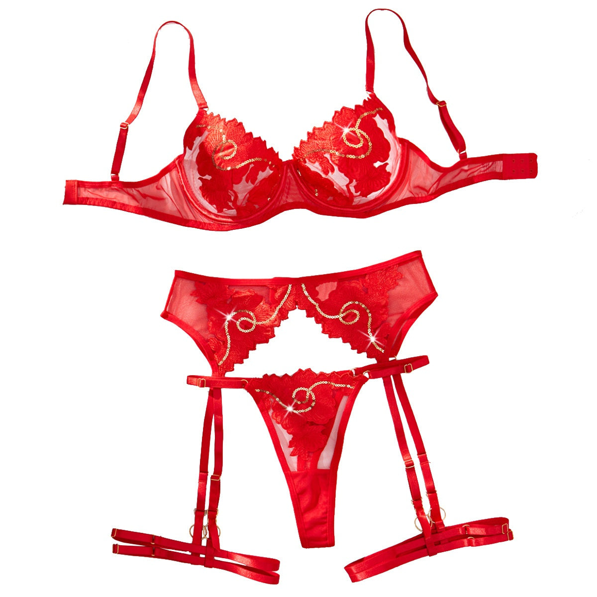 Sheer Lace Embroidered Lingerie Set