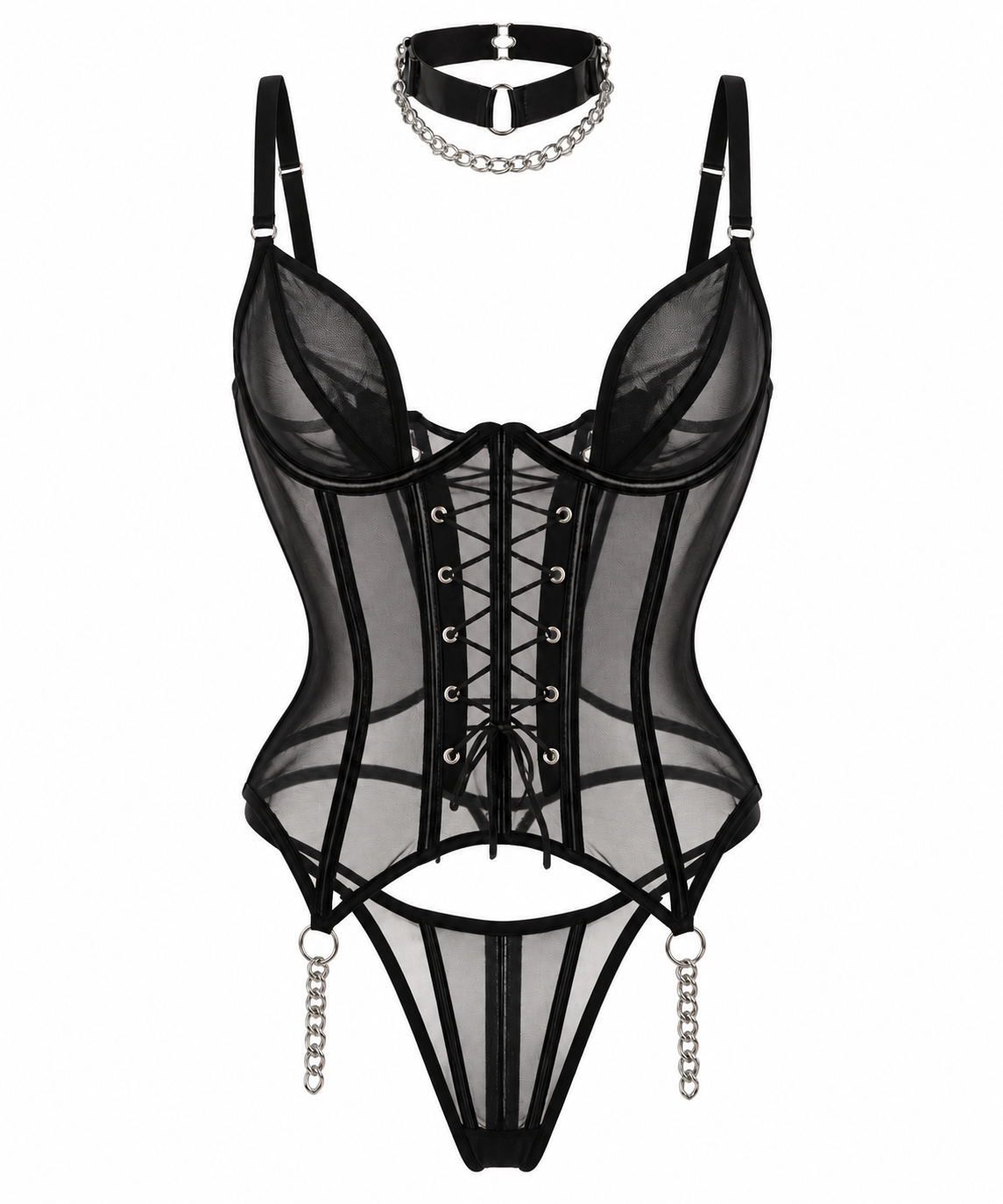 Noir Allure Chain Corset Set